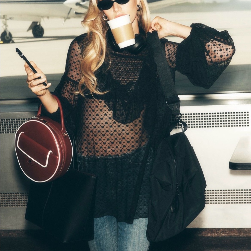 Maeve Black Sheer Dot Lace Blouse